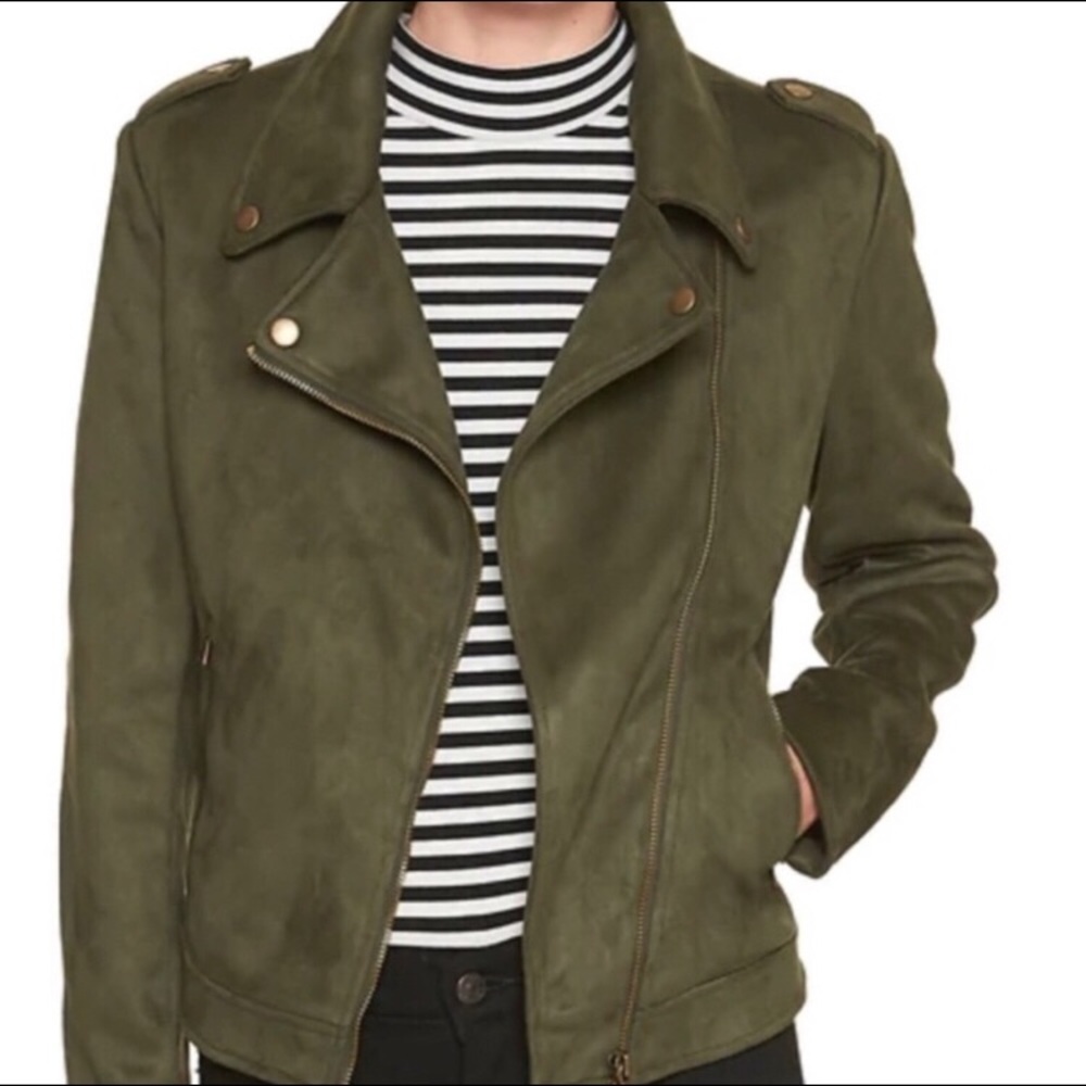 NWT Banana Republic Olive Velvet Moto Jacket